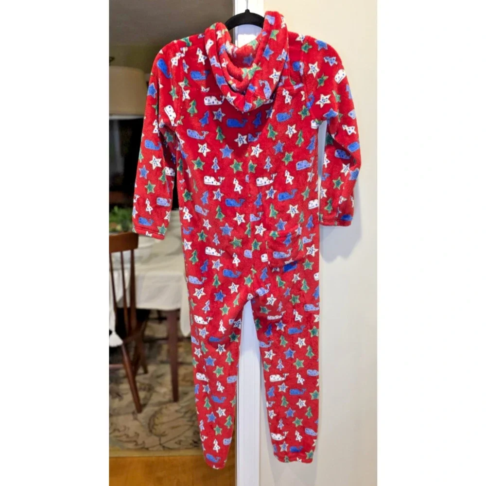 Vineyard Vines Martha’s Vineyard Red Fleece Hooded One-Piece Pajama M Xmas Tree